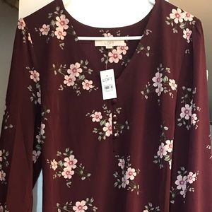 Loft Maroon Floral Long Sleeve Dress sz 10 - NWT
